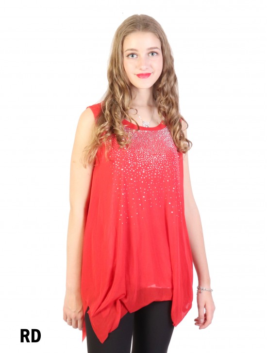 Rhinestone Starry Sky Chiffon Top